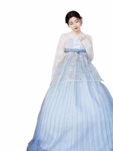Kadınlar için yeni mavi hanbok Kore Tüccar Kostümü Azınlık Sarayı Performans Mahkemesi Fr N89H# Düğün Partisi Dansı