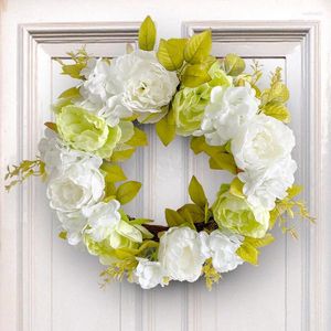 Dekoratif çiçekler yeşil ve beyaz şakayık çelenk asılı dekorasyon kapısı oturma odası ölü şube rattan daire pencere emme bardağı