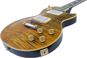 Custom Shop Joe Perry 1959 R9 VOS Черный Желтый Тигр Пламя Клен Топ Электрогитара Желтая Трапеция Швабра Инкрустация Tuilp Тюнеры Dro9013080