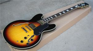 Custom Shop 50th Anniversary 335 Vintage Sunburst CS Полуполый корпус Джазовая электрогитара Черная накладка с блоком с двойными F-отверстиями Pe5952338