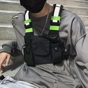 Bel çantaları erkekler göğüs teçhizat çanta kamuflaj taktik yelek kablo demeti ön paket çantası kılıf hip hop sokak kıyafeti işlevsel