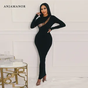 Повседневные платья ANJAMANOR, прозрачное сетчатое платье, сексуальное черное вечернее платье, облегающее платье макси с длинными рукавами для женщин, элегантное D35-CG33