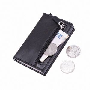 dienqi Anti Rfid id Card Holder Case Homens Couro Carteira de Metal Masculino Coin Purse Mulheres Mini Carb Titular do Cartão de Crédito Com Zíper K9Vj #