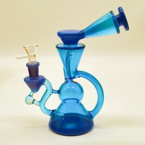 2024 Пьянящий стеклянный драгоценный камень Синий Delxue 9-дюймовые стеклянные бонги Водопроводный бонг для курения табака 14 мм Чаша в форме сердца Dab Rig Recycler Bubbler Pipes