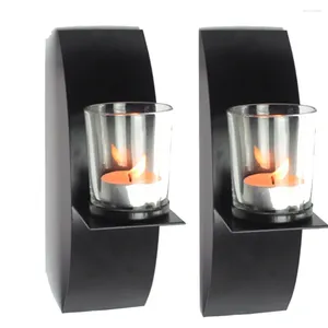 Mum Tutucular 2 PCS/SET Candlestick Demir Sanat Duvar Sconce Nordic Style Tutucu Düğün Süslemeleri Camda Noel Doğum Günü Partisi Cam