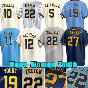 22 Christian Yelich Özel Beyzbol Forması Willy Adames Brandon Woodruff Rhys Hoskins Milwaukee Garrett Mitchell Brice Turang Jackson Chourio Brewers Sal Frelick