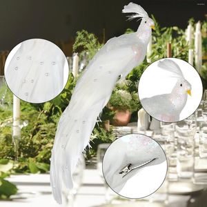 Decoração de festa artificial branco pérola pavão estátua com garra simulação espuma pena lovebird desktop ornamento casamento natal