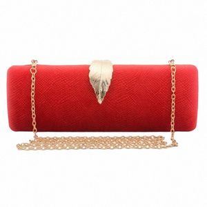 Bolsa de embreagem de camurça feminina Bolsa de noite Gold Metal Leaf Lock Carteira de casamento Senhoras LG Design Clutch Bag Lady Handbag H4YG #