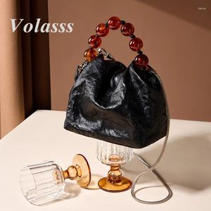 Сумки на плечо VOLASSS в китайском стиле, женская сумка с бусинами, 2024, маленькая сумка для телефона из воловьей кожи, женская модная сумка через плечо из натуральной кожи