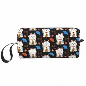 maneki neko kediler desen makyaj çantası kadınlar seyahat kozmetik organizatör fi japonya şanslı kedi depolama tuvalet çantaları i6ly#