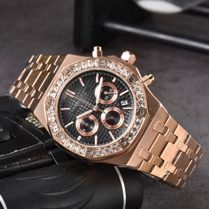 Новые мужские часы с высококачественными бриллиантами, модный ремешок из нержавеющей стали ААА, водонепроницаемые кварцевые часы-чаша, восьмигранные спортивные часы с шестью стрелками #007