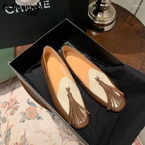 Sıradan Ayakkabı Ochanmeb Kadın Doğal Deri Loafers Karışım Retro Tasselleri Slic-Onlar Leisure Flats Konfor Vintage Sivilce Bahar