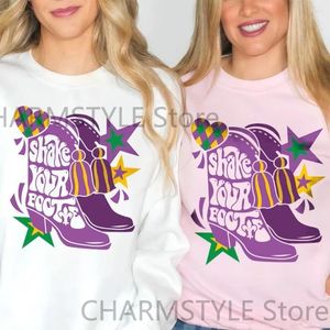 Kadın Hoodies Mardi Gras Shower Your Bootie Sweatshirt Sevimli retro patik gömleği şişman Salı kazak topfestival karnavalı lousiana nola