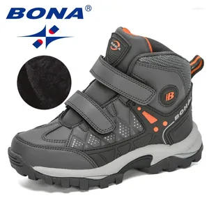 Повседневная обувь BONA 2024. Дизайнерские детские зимние сапоги. Высокие детские теплые зимние детские модные плюшевые противоскользящие ботинки для мальчиков и девочек.