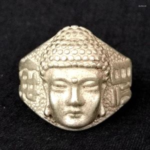 Коллекция декоративных статуэток, Китай, Тибет, серебро, ручная работа, кольцо с головой Будды, амулет, украшение, подарок
