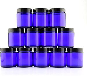 Depolama Şişeleri 4 ons mavi cam düz taraflı kozmetik kavanozlar 12 paket krem ​​şişe için 120 ml mumlar DIY