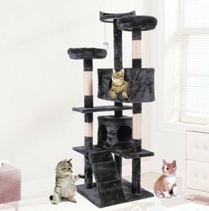 60-дюймовая мебель для квартирного дома Cat Tree Tower, когтеточка для домашних животных, котенок, игровой домик, черный2947370