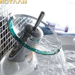 Смесители для раковины в ванной комнате AAN, отличное качество, твердый латунный смеситель для раковины, смеситель для водопада, хромированная полированная отделка, стекло YT-5029