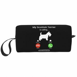 Travel My Scottish Terrier Is Calling Сумка для туалетных принадлежностей Cute Scottie Dog Макияж Косметический органайзер для женщин Красота для хранения Dopp Kit Case r7B0 #