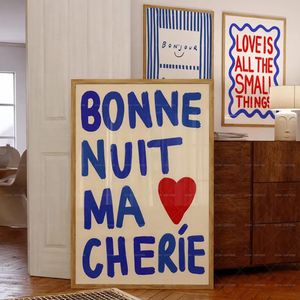 Современная спокойной ночи французская бонне nuit ma cherie love pare Quotes wall Art Princt