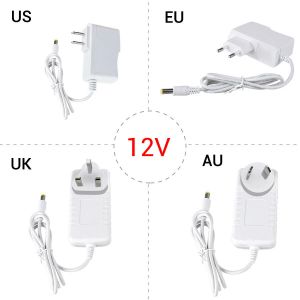 Adaptador de fonte de alimentação White UE/UK/US/AU 1A 2A 3A Carregador de transformador para 220V AC a 12V DC Driver LED de plástico para luz de tira LED