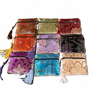 10 Teile/los Marke Neue Mischfarbe Kleine FR Seide Quaste Quadrat Münzfach China Reißverschluss Geldbörse Schmuck Tasche c5Rg #