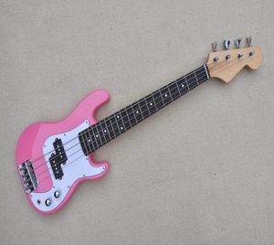 Fábrica personalizada 36 polegadas crianças pequena rosa elétrica baixo guitarra com rosewood fretboard4 cordas basschrome hardwaresoffering c7861005