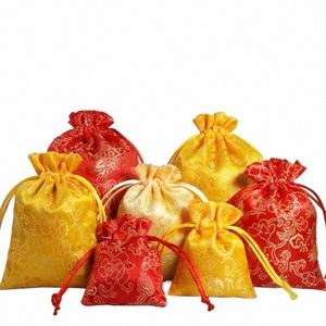 Хранение ювелирных изделий Маленькая тканевая сумка Комплект Сумка Ретро Китайский стиль Вышивка Ювелирные изделия Сумка на шнурке y1Pn #