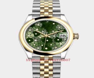 Лидеры продаж Отличные женские наручные часы 31 мм 24 бриллианта в основании Зеленый циферблат 278274 Браслет из нержавеющей стали Автоматический механизм Mechani7239683