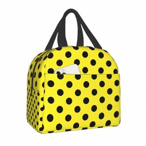 Роскошная желтая сумка в горошек для обеда для женщин, портативный изолированный термохолодильник, теплая коробка для бенто, детская школьная еда, сумки для пикника o5lL#