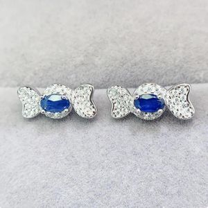 Saplama küpeleri doğal gerçek mavi safir küpe şeker stili 3 5mm 0.4Ct 2pcs Taş 925 Sterling Gümüş İnce Mücevher L243142