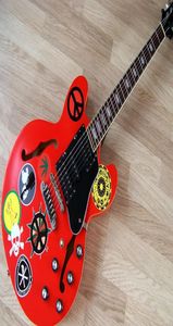 Özel TPP Alvin Lee Guitar Big Red 335 Pro Tribible Yarı İçi İçi Body Elektro Gitar Blok Kakma Boyun HSH Pickup3280347