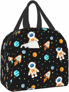 Space Astraut Сумка для обеда для детей Мальчики Девочки Черные планеты Вселенная Изолированный холодильник-холодильник Ланч-бокс для школьной работы Пикник на пляже j8c7 #