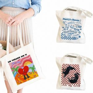 Tote Bag-Harry-Style-Harry's-House- Canvas Un Verano Sin Ti Müzik Albüm Çanta Baskı Çantası Kötü Tavşan Günlük El Çantalar Mağaza L9YD#