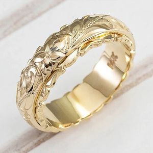 Sarı altın askıya alınmış oyuk gül çiçek yüzüğü kadınlar ve erkekler için altın yüzükler 14 k kadın takı evlilik yıldönümü 240322