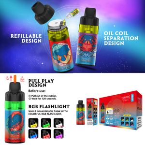 Hot Sell Original Sunfire DTL Open System Refillable 20000 Puffs Ondesable Vapes E Сигарета 12 Аромат 0%2%5%регулируемый воздушный поток.