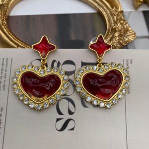 Vintage Love Diamond Küpeler İki Renk Cam Gerçek Altın Elektruman Batı Orta Çağ Kulak Saplamaları Takı E657