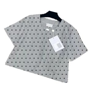 Tasarımcı Kadın Bluz Polka Nokta Gömlek Kadın Yaz Kısa Kollu Kırpılmış Bluz Üstler Zarif Lüks Gri Kadın Lady Gömlek
