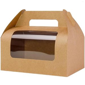 Hediye Sargısı 10 PCS Pencereli Kahverengi Gable Kutular Doğum Günü Düğün Partisi için Kraft Kağıt Piknik Bakery