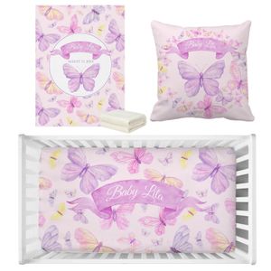 Lvyziho Custom Название красивые розовые и фиолетовые бабочки для детских постельных принадлежностей на день рождения подарка подарка для детского душа набор для душа набор 240429