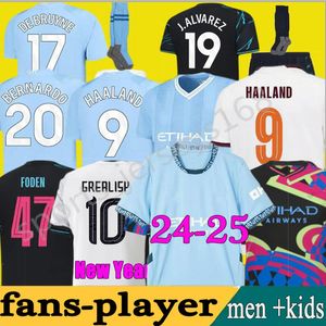 24 25 Haaland Home Soccer Jerseys Dragon Grealish Mans Cities 2024 2025 jogador de fãs Gvardiol Alvarez de Bruyne Foden City Quarta camisa de futebol Men Kit Kit Uniforme