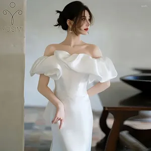 Sıradan elbiseler yosimi-kadın partisi uzun elbise seksi omuz kapalı tam uzunlukta takip kolsuz trompet beyaz düğün yaz