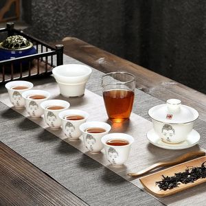 Китайский набор чая кунг -фу, из 10 штук. Адресованные белые нефритовые фарфоровые керамические чайные чайные чайные чайные.