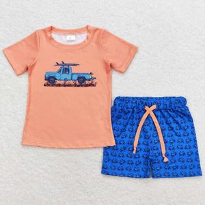 Giyim Setleri Çocuk Tasarımcı Giysileri Bebek Erkek Kamyon Gömlek Top Yengeç Şortları Yaz Sevimli Toptan Çocuk Kıyafetleri