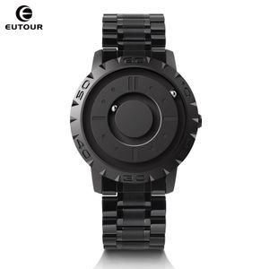 Eutour Watches Erkekler Manyetik Saatler 3D PVD One Piece Quartz Saat Su geçirmez Saatler Reçine/Deri Çelik Kayışı Siyah Dial 240422