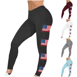 Kadın Pantolon Amerikan Bayrak Taytları 4 Temmuz Vatansever Stripe Yoga Yüksek Bel Yumuşak Stranty USA Baskı Pantolon