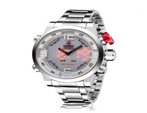 Ohsen Brand 1608 Men039s Watch Luxury Stainls Steel Dual Time Sports Wack Wack Waterpring Quartz Digital Men Watch Watch Reloj6662304