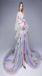 Gerçek görüntü gökkuşağı hamile kadınlar bornoz plografi pijama özel yapım yumuşak aline kabarık tül elbise annelik poshoot Bathro2060548
