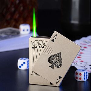 Пользовательская оптовая реактивная факел зеленый пламени покер сигарет более легкие металлические ветропроницаемые игровые карты зажигалки курящие аксессуары