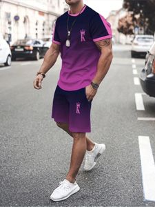 Мужская спортивная одежда двойной набор круглая шея с короткими рукавами 3D -игральная карта сплайсинг мужские бегут и досуг 240430